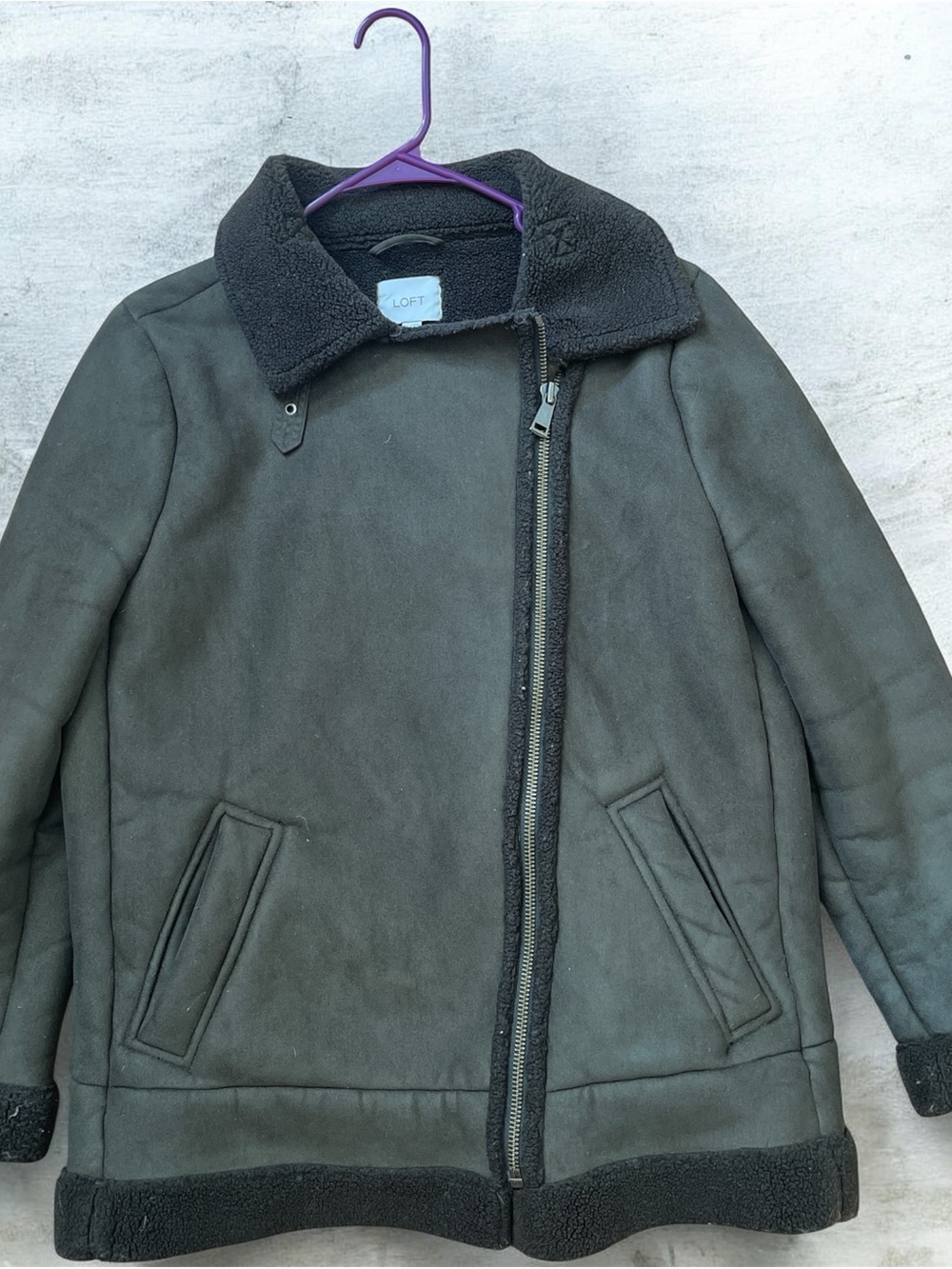 LOFT Green Faux-Shearling Bomber Jacket XL - Picture 1 of 3